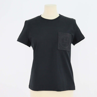 Hermes Black Cotton Droit Poche Brodee Crew Neck T-Shirt
