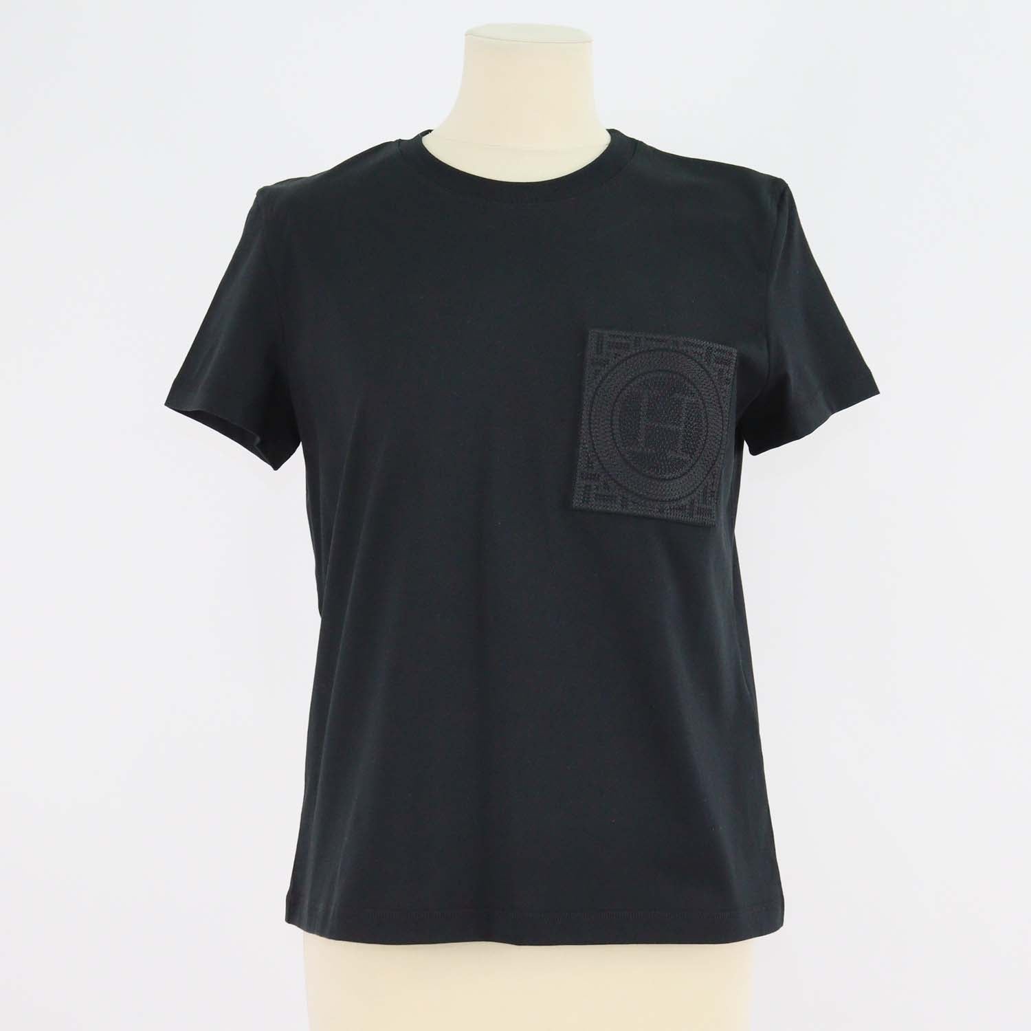 Hermes Black Cotton Droit Poche Brodee Crew Neck T-Shirt