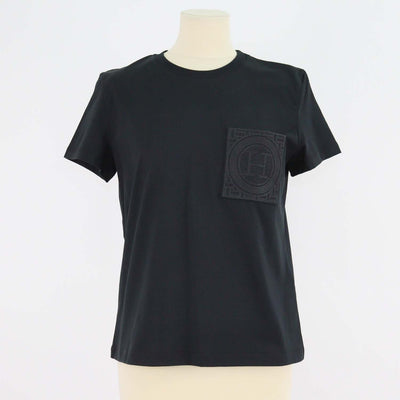 Hermes Black Cotton Droit Poche Brodee Crew Neck T-Shirt