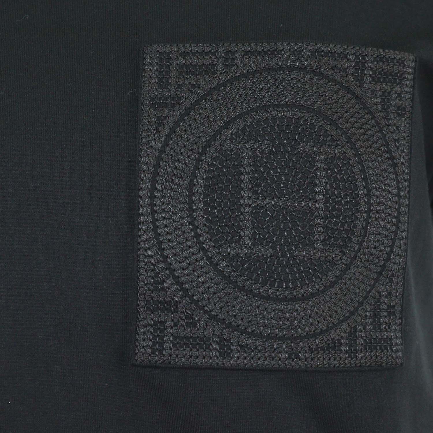 Hermes Black Cotton Droit Poche Brodee Crew Neck T-Shirt