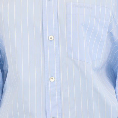 Balenciaga Light Blue/White Striped Cotton Oversized Fit Three Quarter Sleeve Shirt