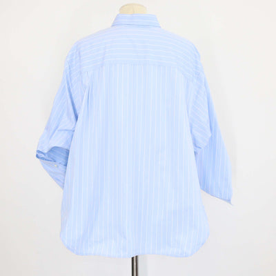 Balenciaga Light Blue/White Striped Cotton Oversized Fit Three Quarter Sleeve Shirt