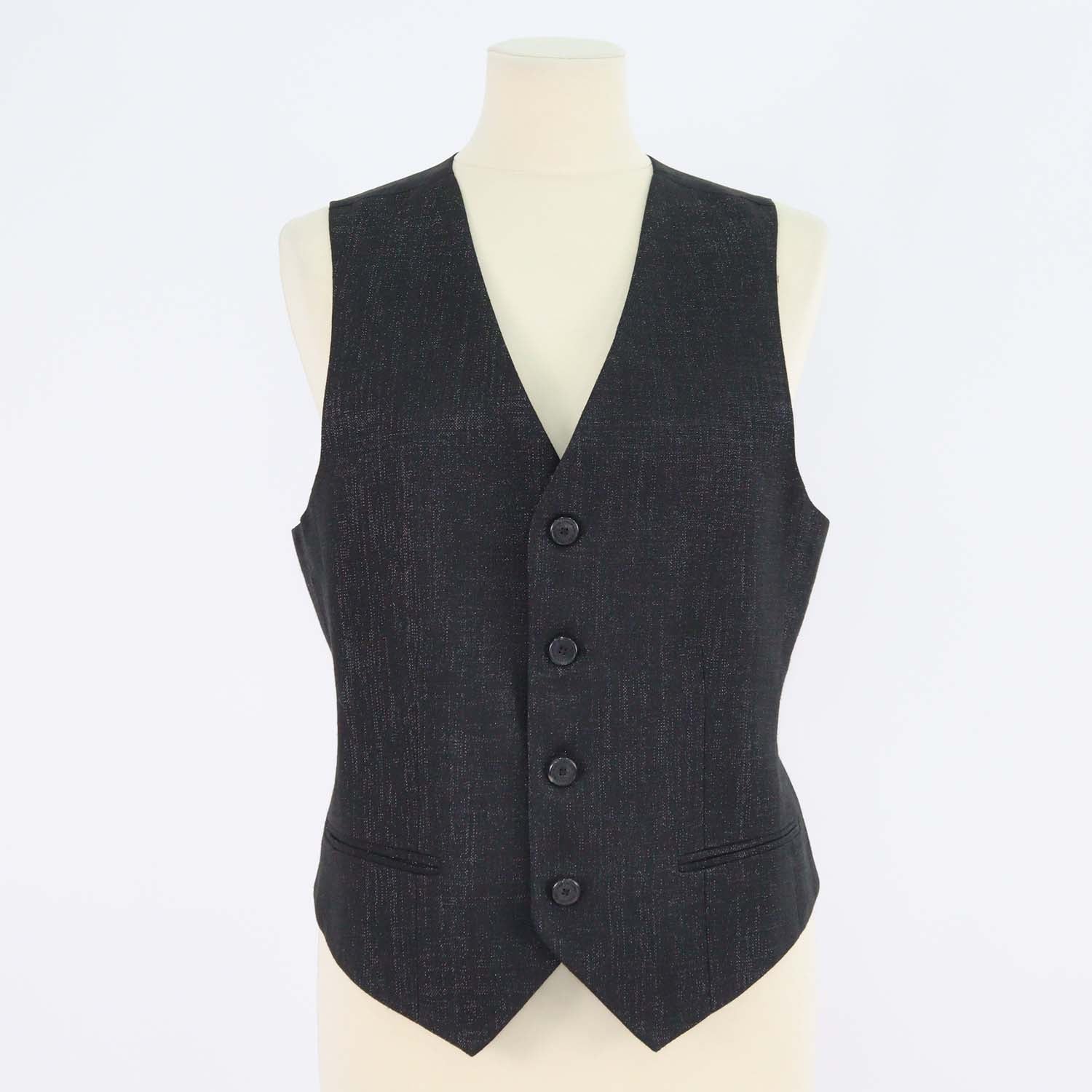 Karl Lagerfeld Metallic Black Blend Viscose Vest Blazer