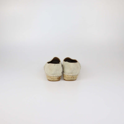 Chanel Light Beige/Black Crackled Effect Leather and Patent Leather Espadrilles Cap Toe Flats