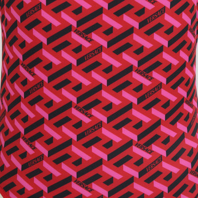 Versace Red Jersey Geometrical Logo Print One Piece Swimsuit