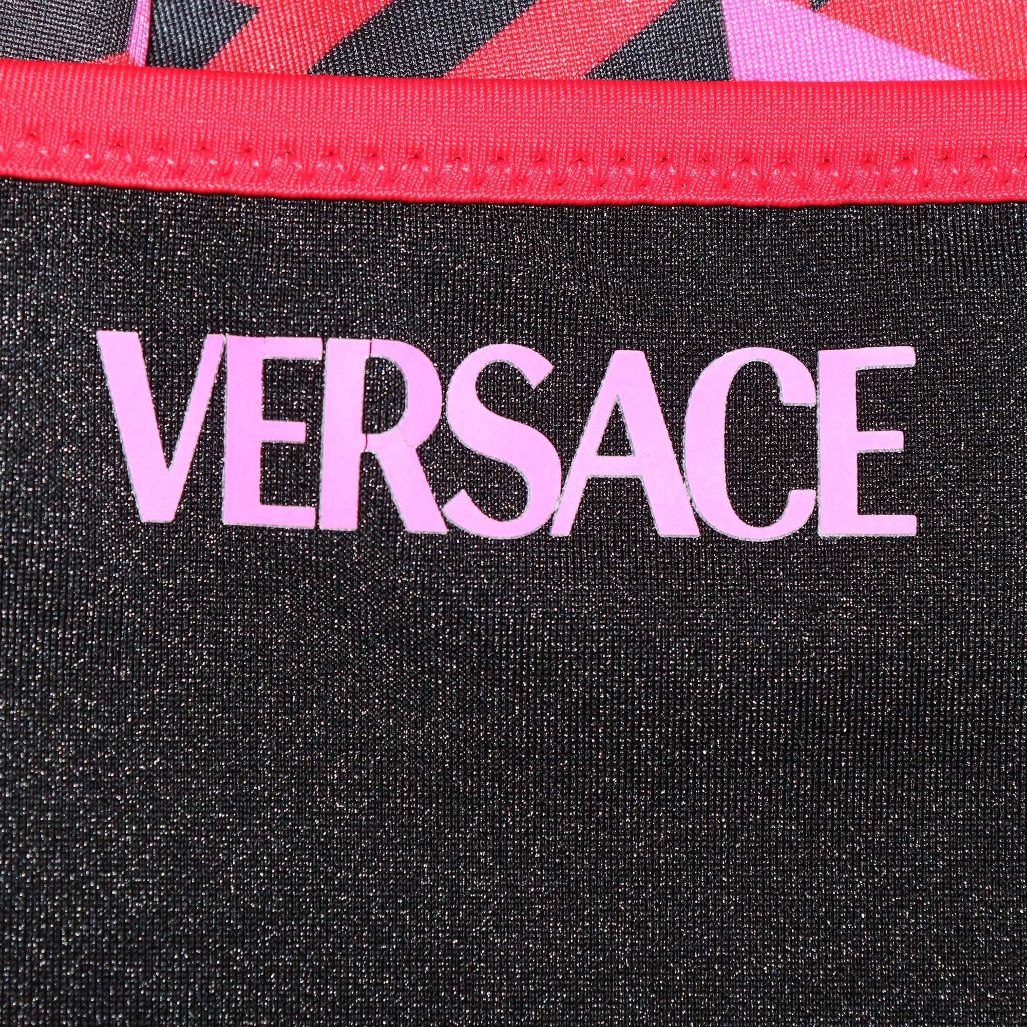 Versace Red Jersey Geometrical Logo Print One Piece Swimsuit