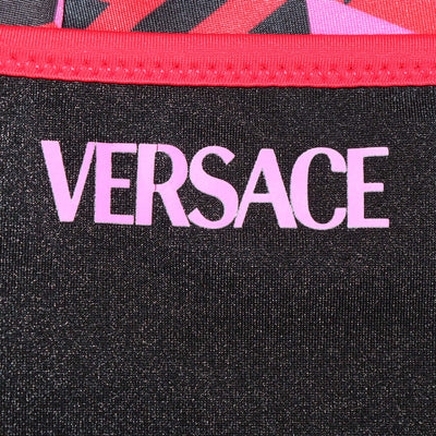 Versace Red Jersey Geometrical Logo Print One Piece Swimsuit