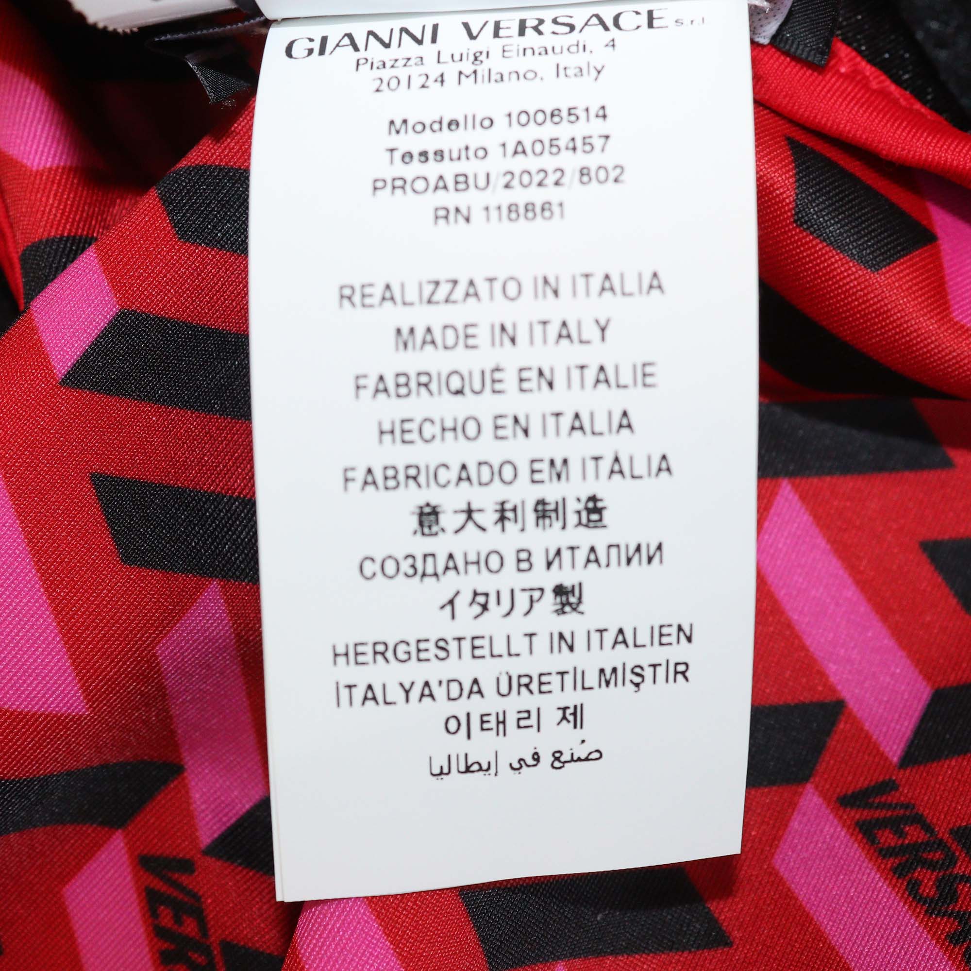 Versace Red Jersey Geometrical Logo Print One Piece Swimsuit