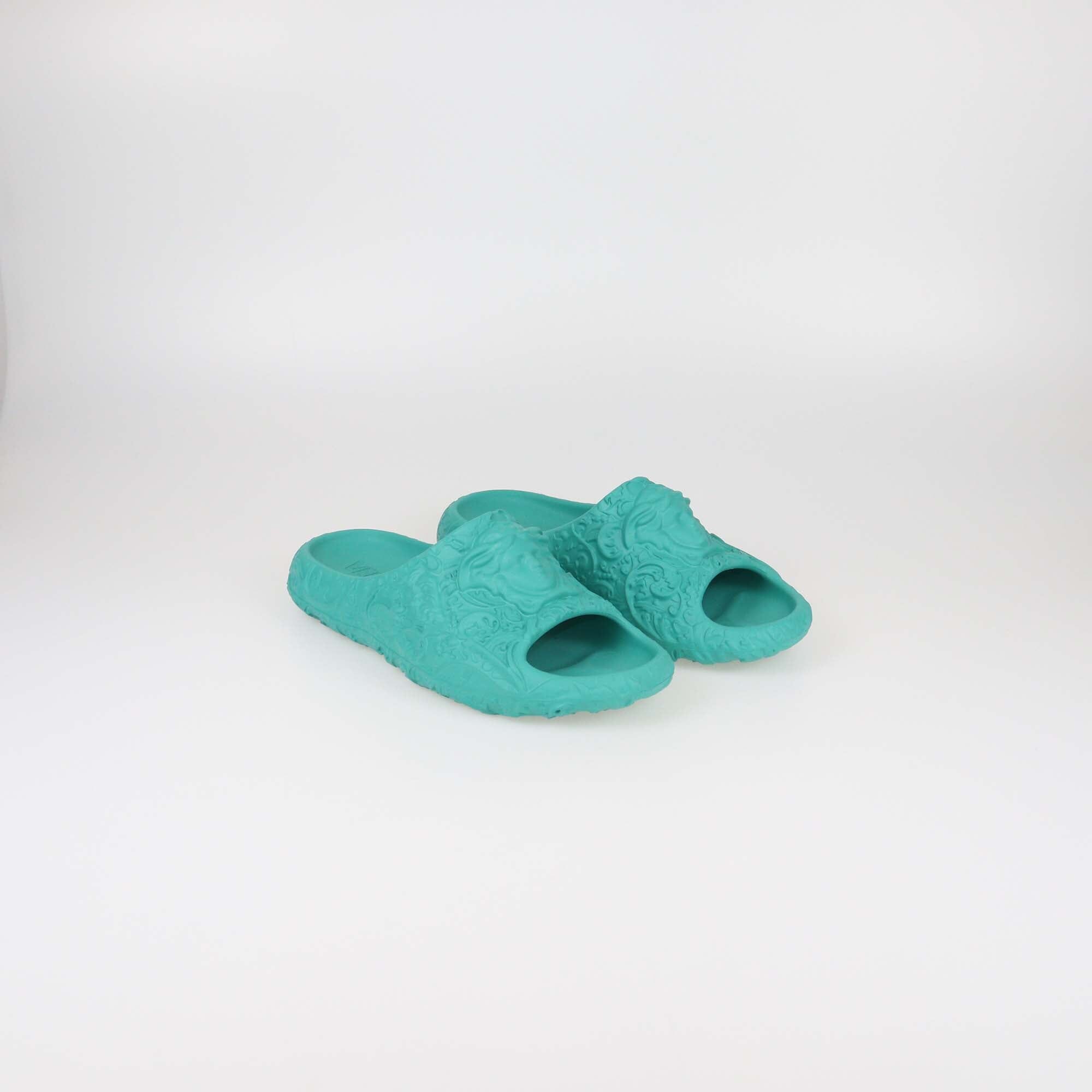Versace Green Baroque Medusa Embossed Pool Slides Mens Versace 