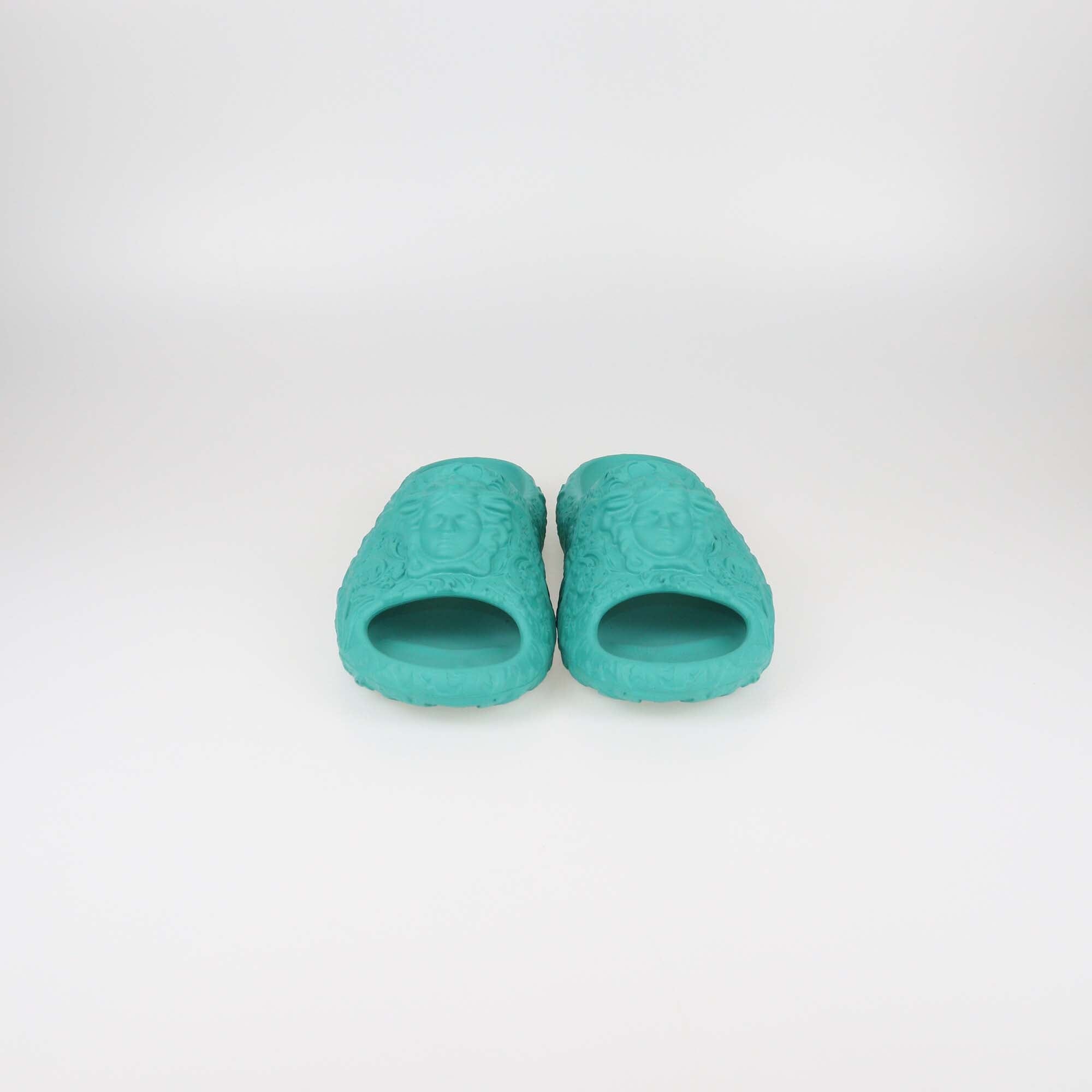 Versace Green Baroque Medusa Embossed Pool Slides Mens Versace 