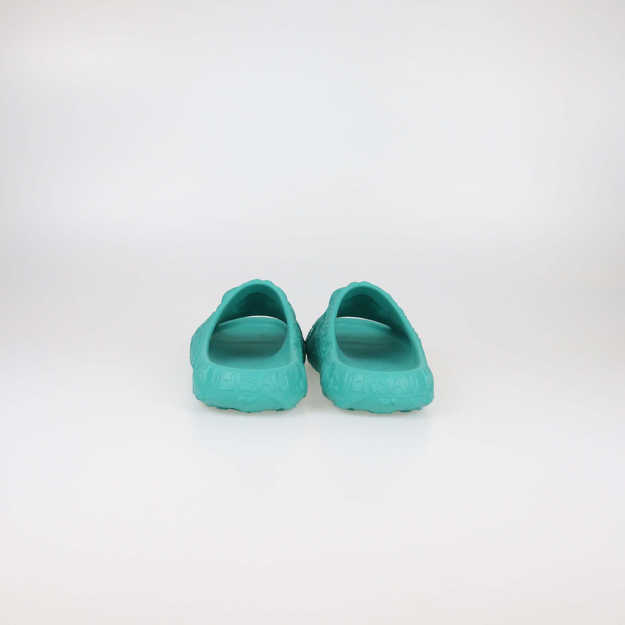 Versace Green Baroque Medusa Embossed Pool Slides Mens Versace 