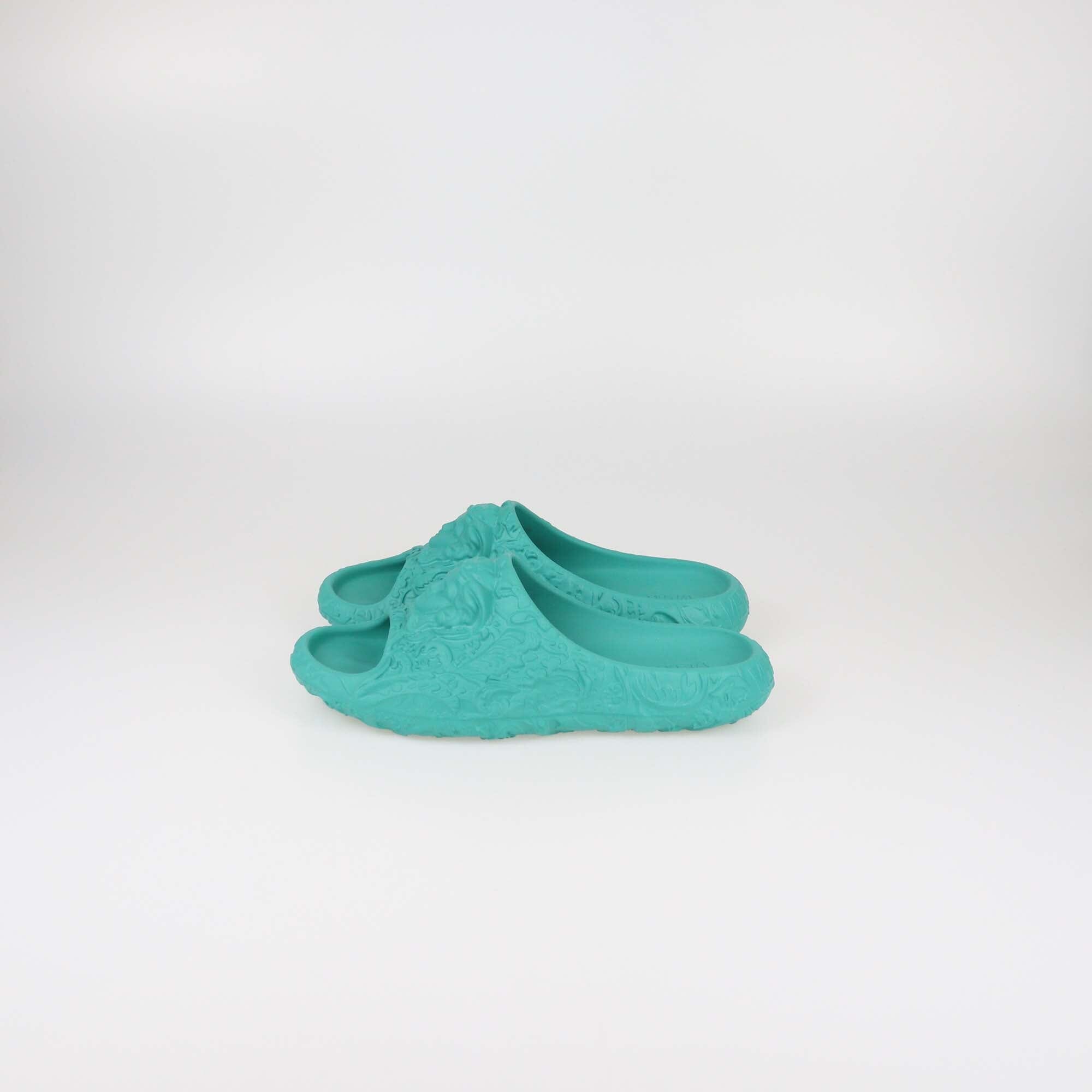 Versace Green Baroque Medusa Embossed Pool Slides Mens Versace 