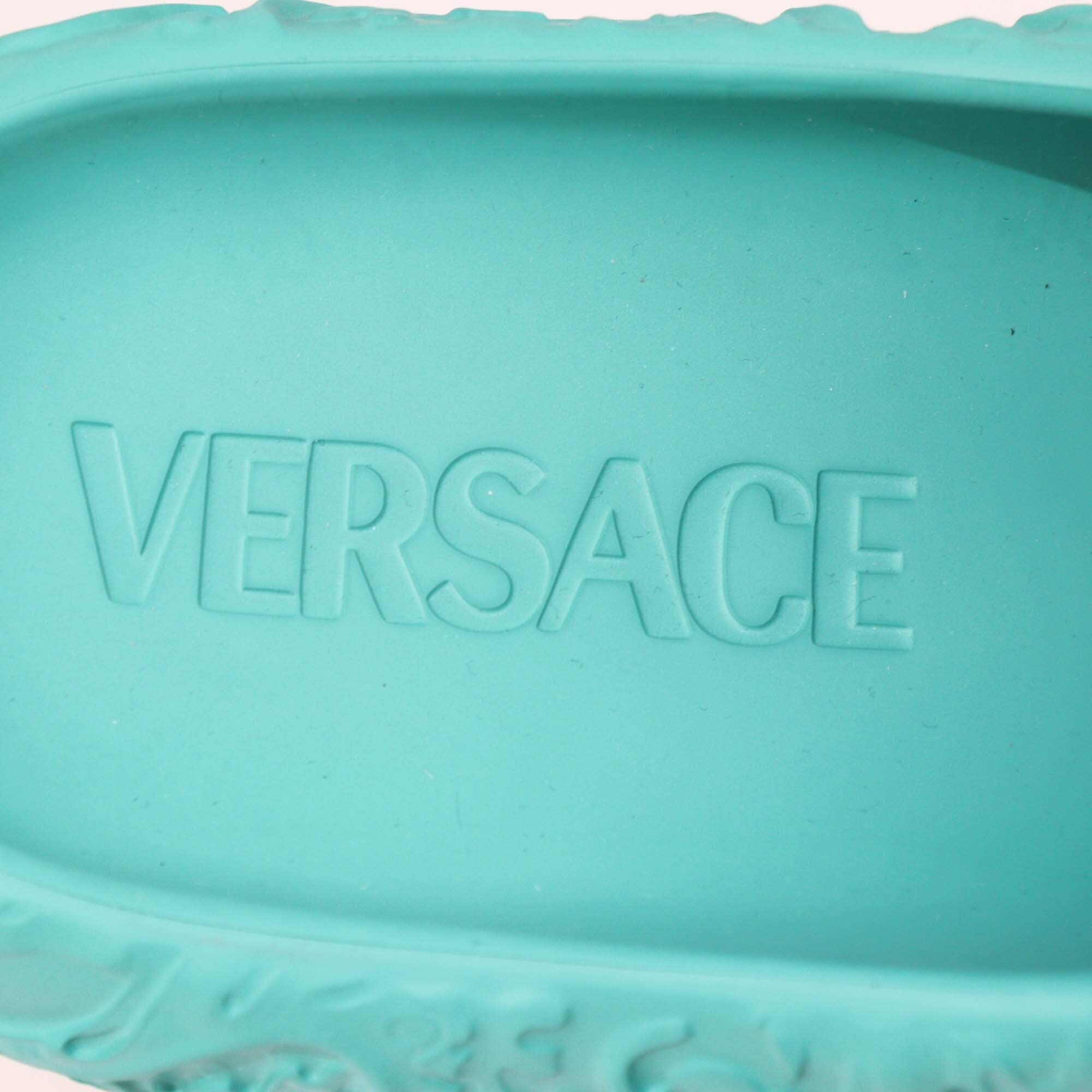 Versace Green Baroque Medusa Embossed Pool Slides Mens Versace 