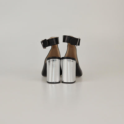 Prada Black/Silver Peep Toe Ankle Strap Sandals Womens Prada 