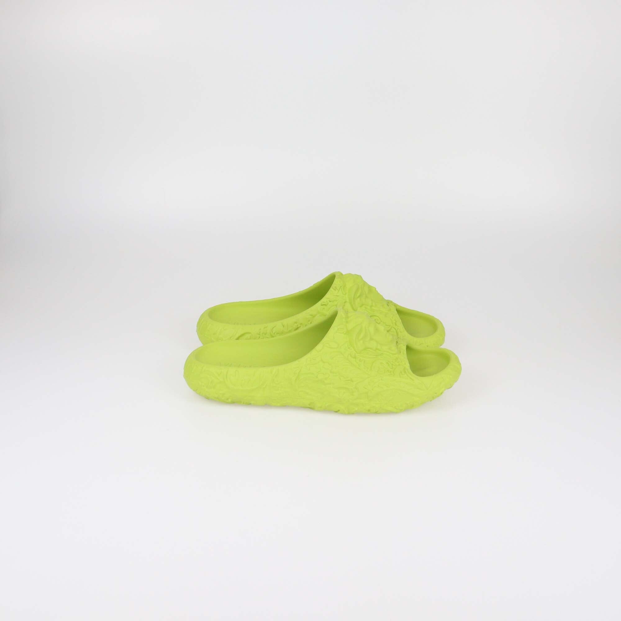 Versace Yellow Green Baroque Medusa Embossed Pool Slides Mens Versace 