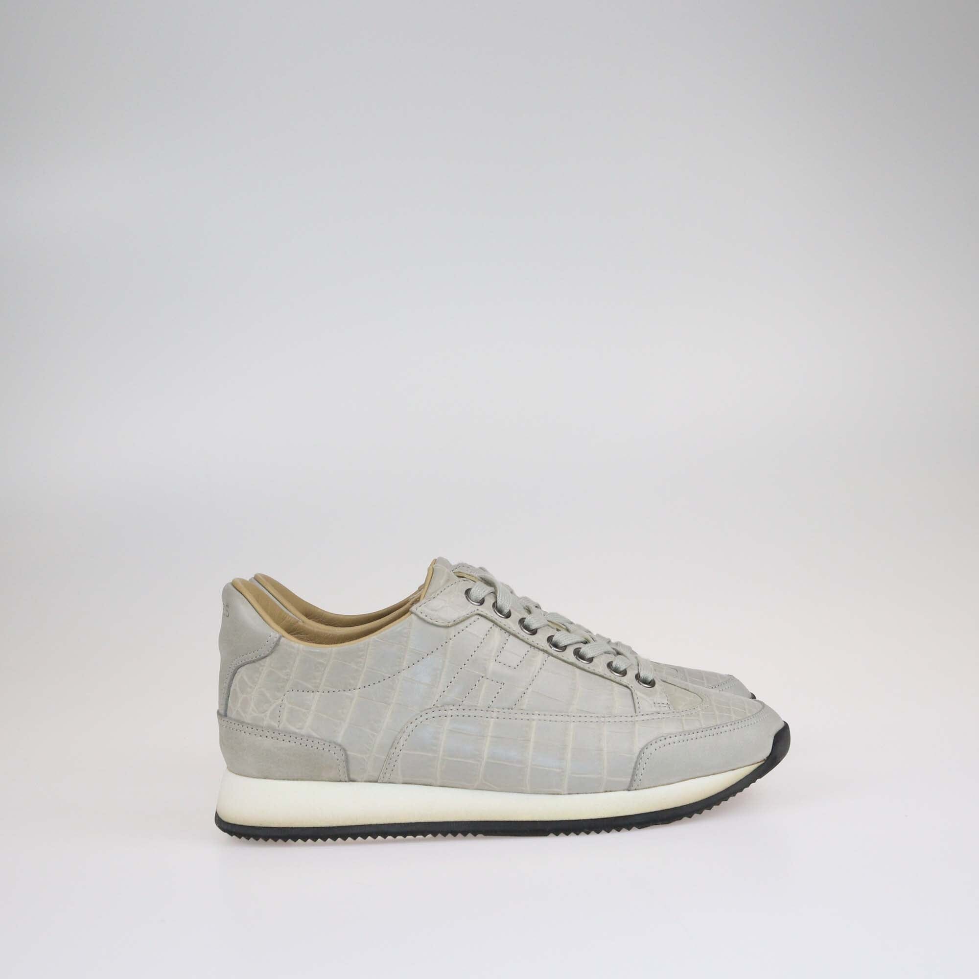 Hermes Grey Croc Trial Low Top Sneakers Shoes Hermes 