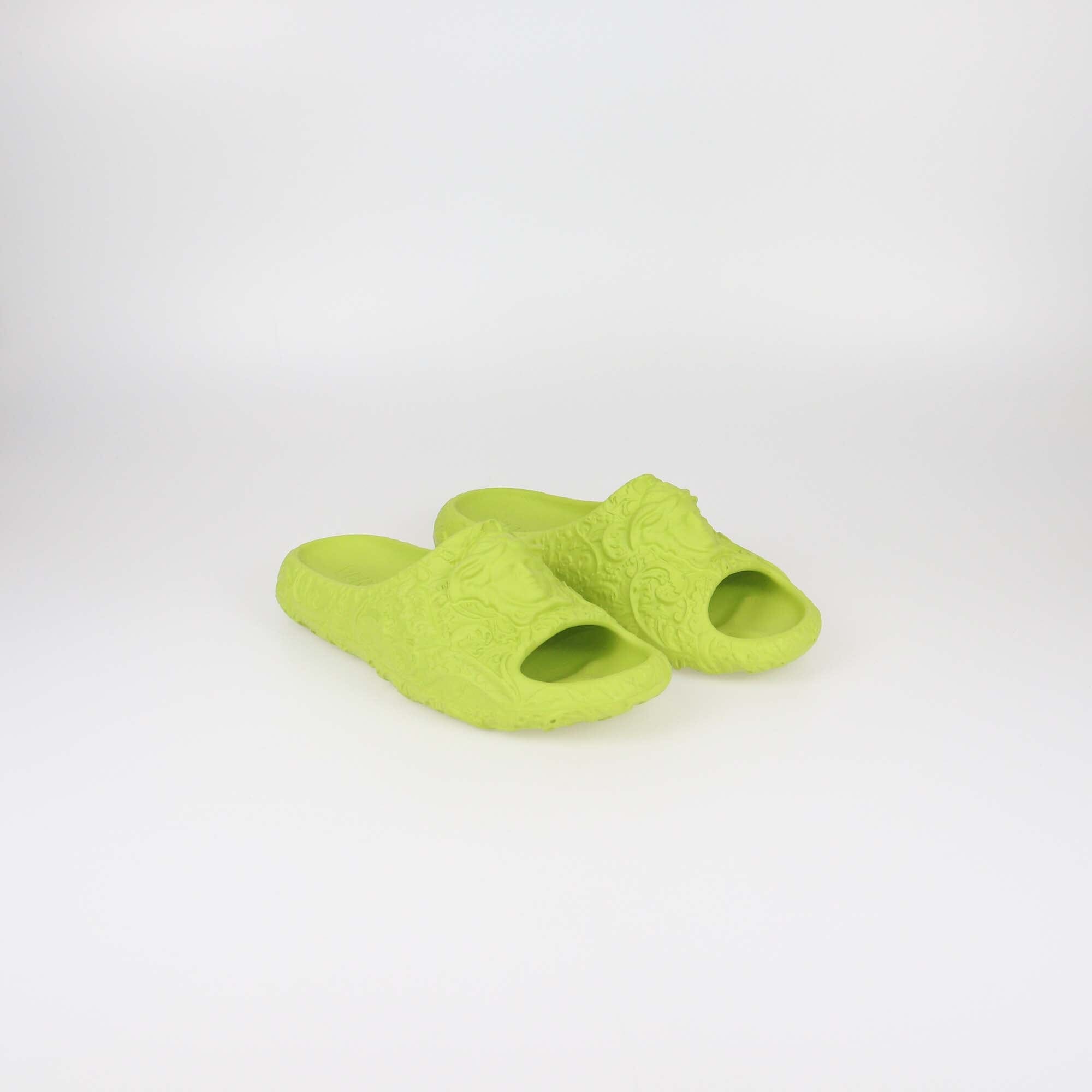 Versace Yellow Green Baroque Medusa Embossed Pool Slides Mens Versace 