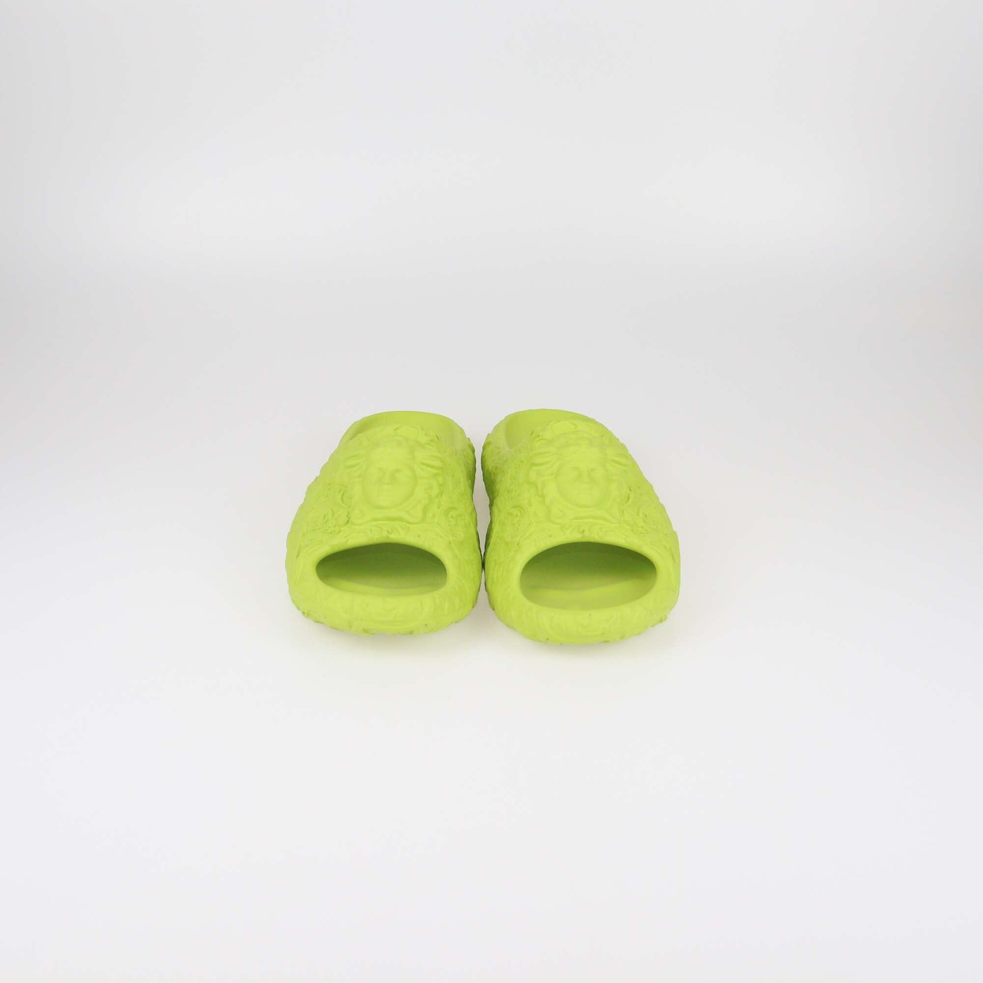 Versace Yellow Green Baroque Medusa Embossed Pool Slides Mens Versace 