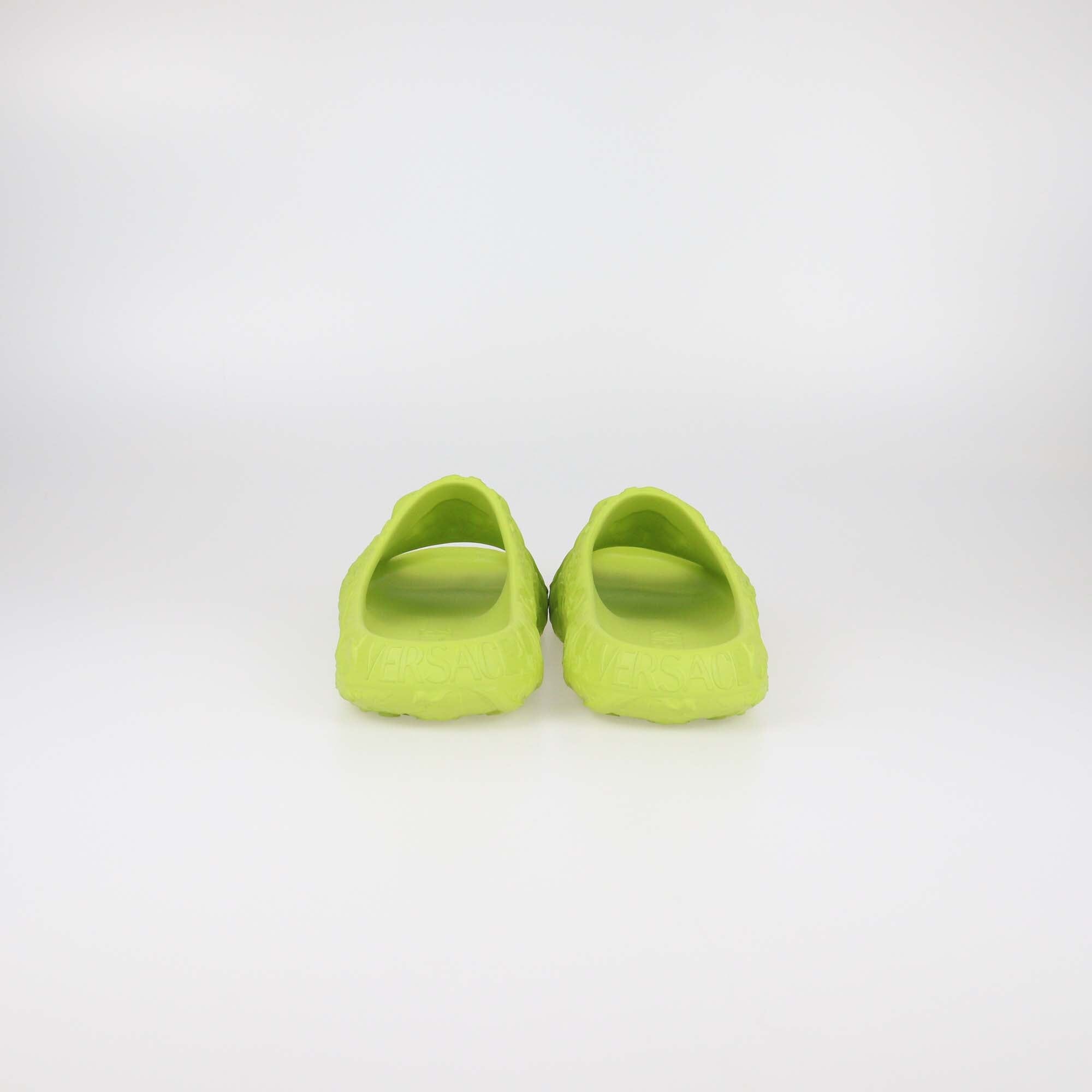 Versace Yellow Green Baroque Medusa Embossed Pool Slides Mens Versace 