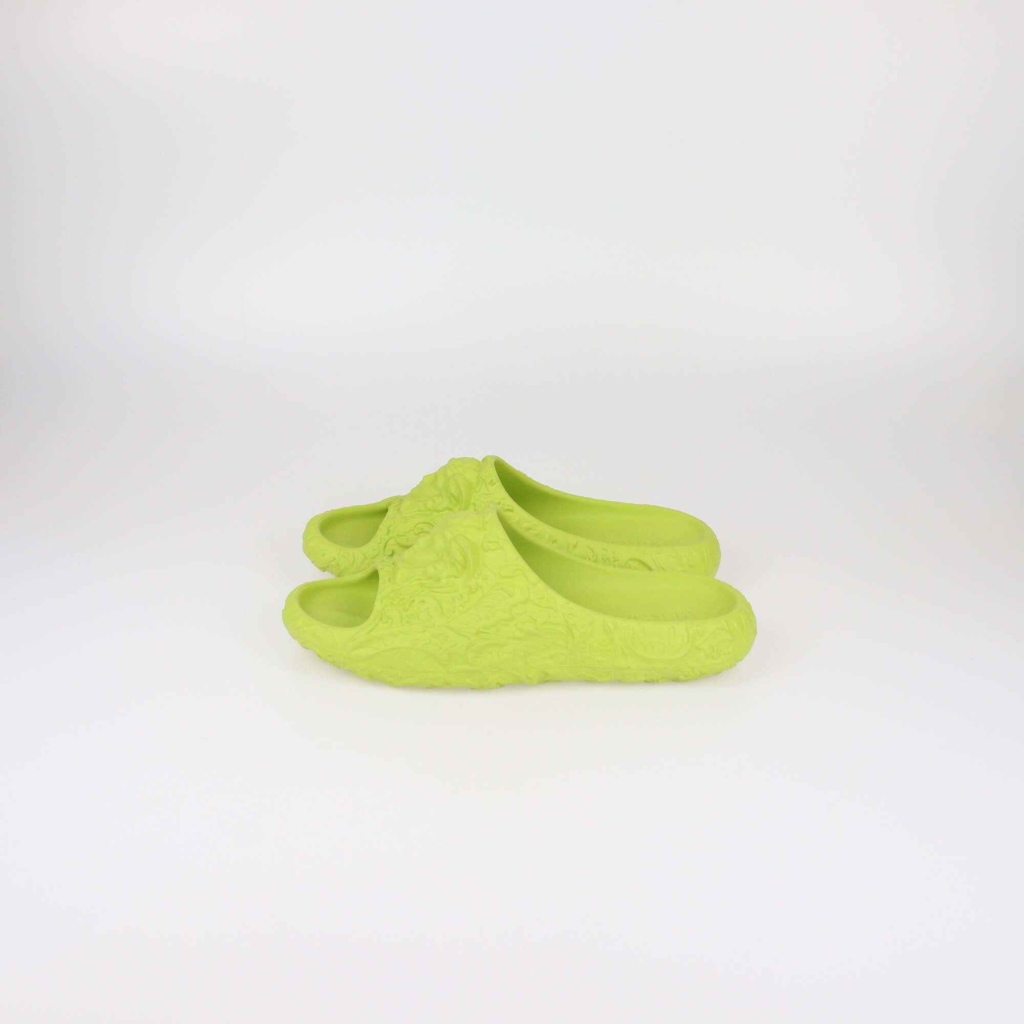 Versace Yellow Green Baroque Medusa Embossed Pool Slides Mens Versace 