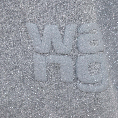 Alexander Wang.T Grey Glitter Cotton Puff Logo Crew Neck T-Shirt
