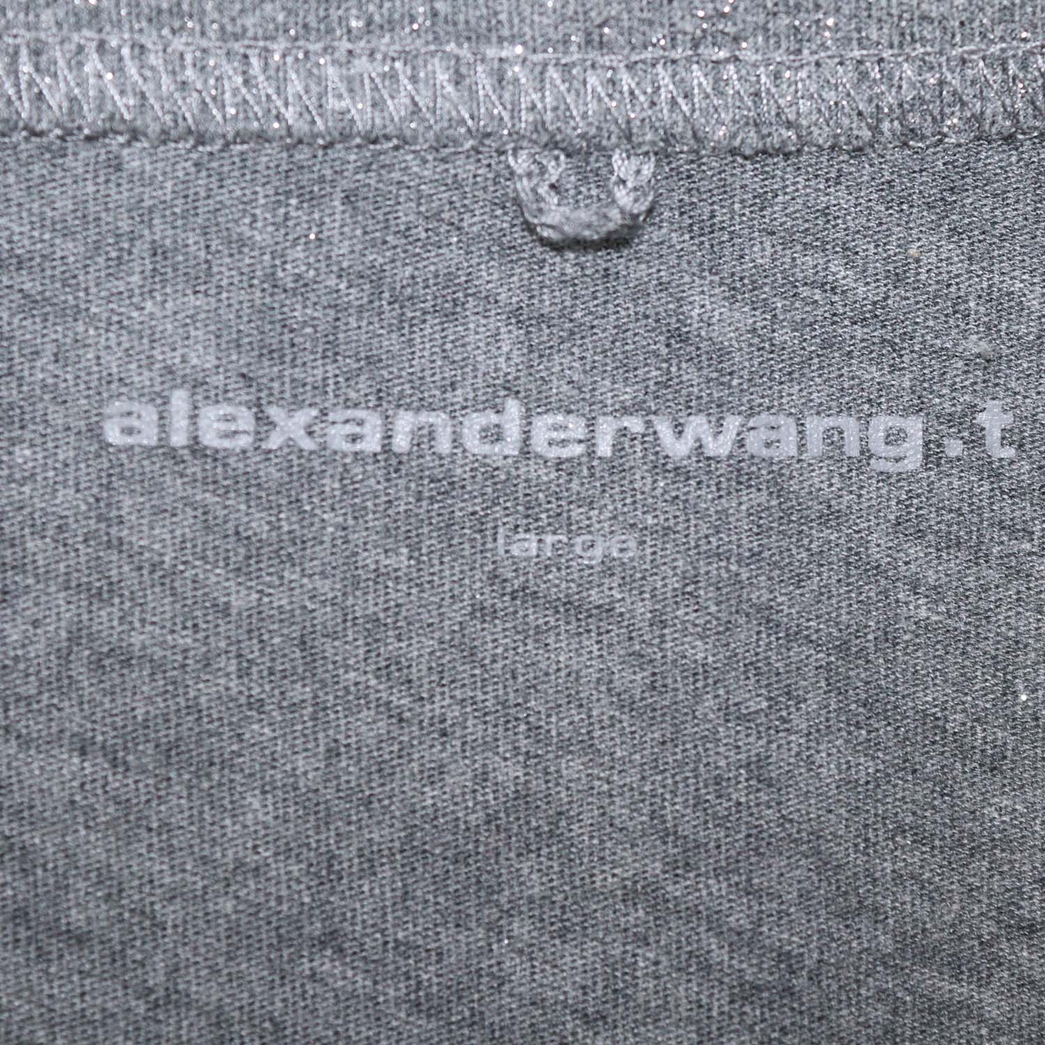 Alexander Wang.T Grey Glitter Cotton Puff Logo Crew Neck T-Shirt