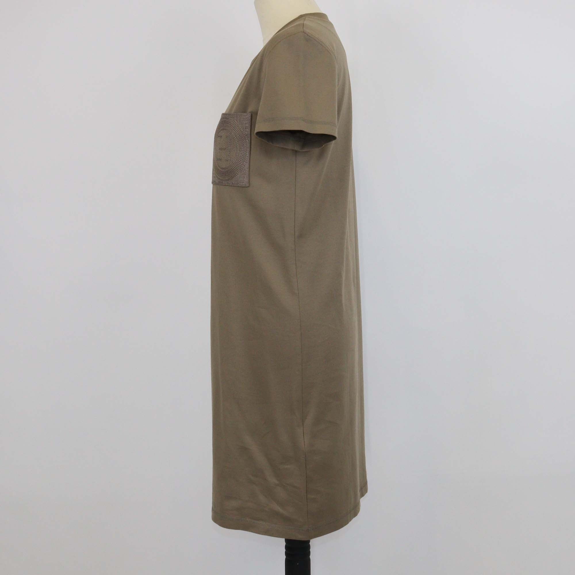 Hermes Gris Etoupe Cotton Embroidered Pocket Straight T-Shirt Dress