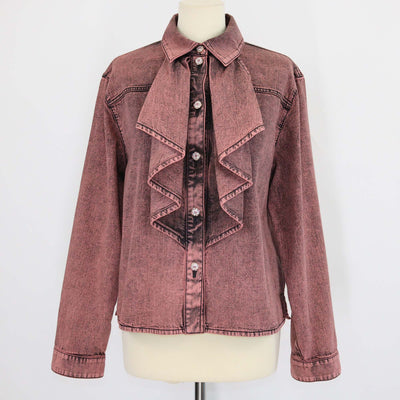 Chanel Pink Washed Denim Flare Front Long Sleeve Jacket