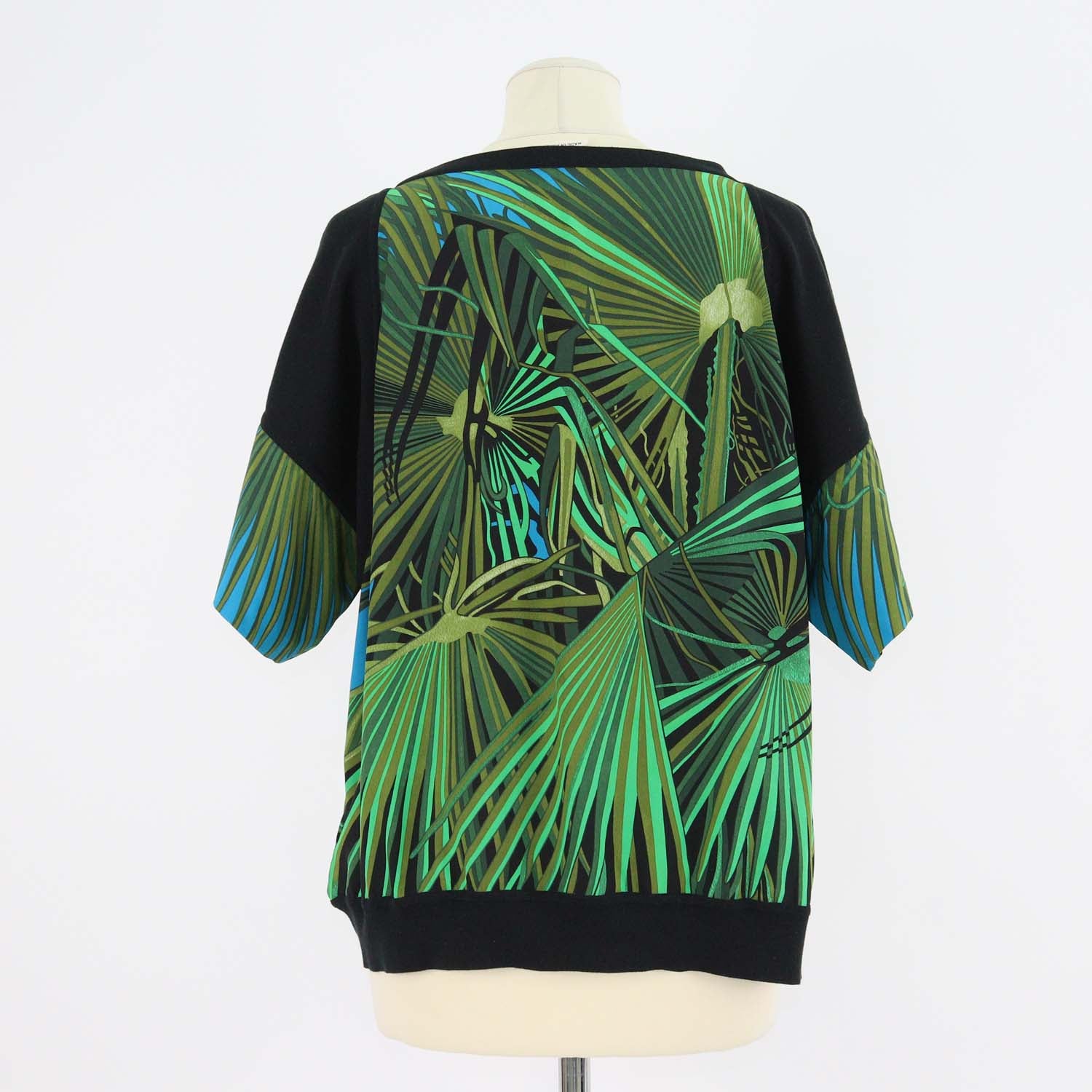 Hermes Green/Black Silk and Cotton Printed Crew Neck Shirt