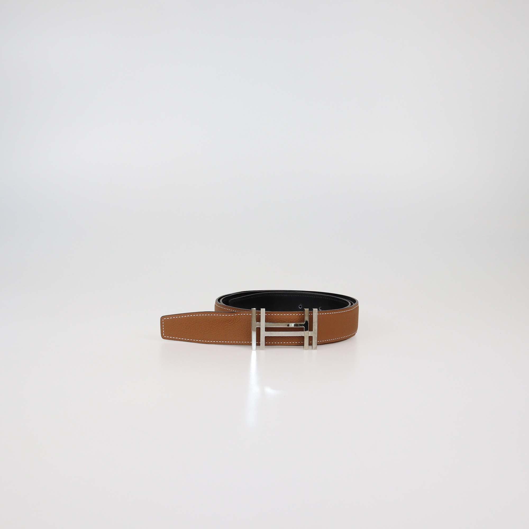 Hermes Black/Gold Box Calf and Togo Leather Reversible H Au Carre Buckle Belt