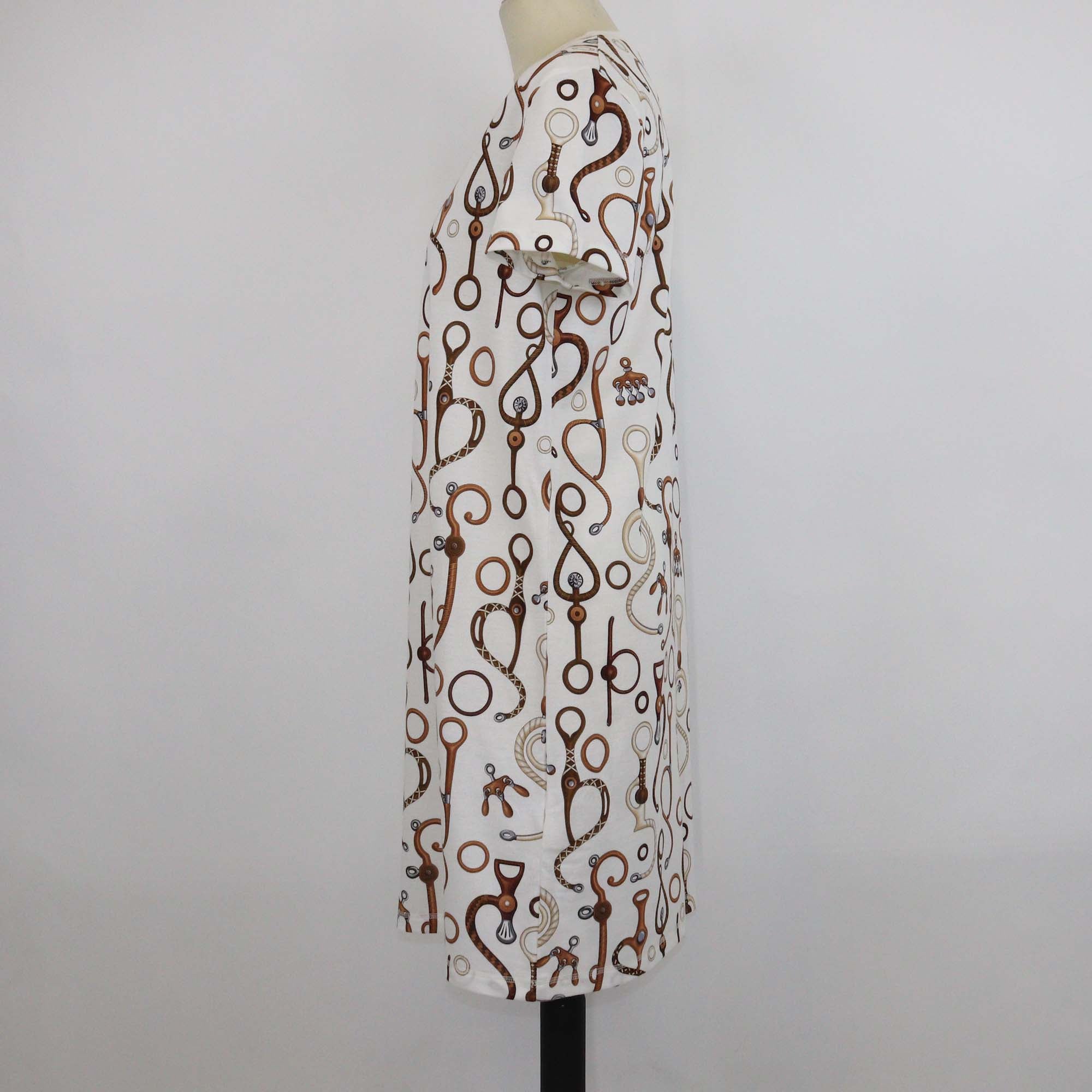 Hermes Blanc Nature Cotton Panoplie Tout Cuir Straight T-Shirt Dress