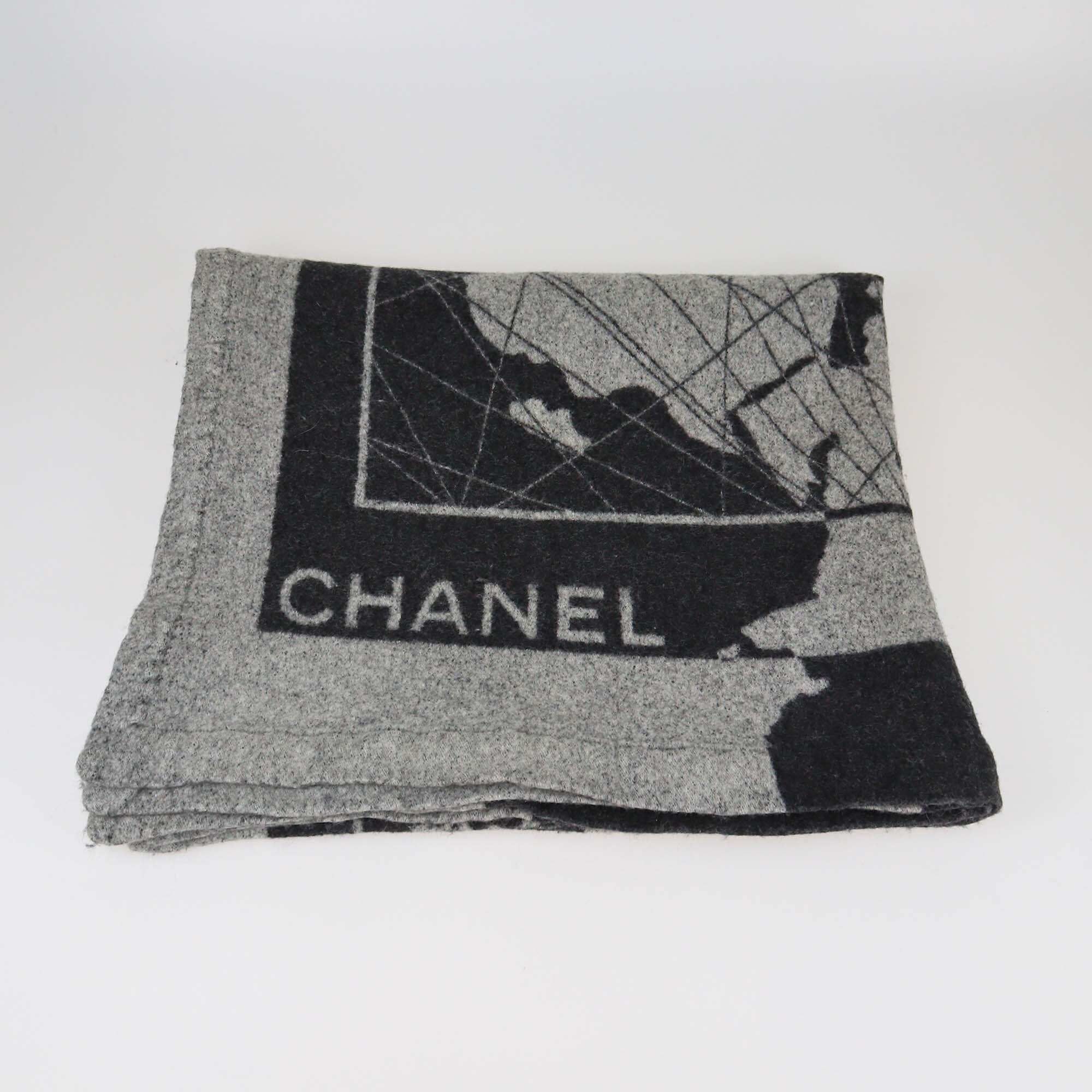 Chanel Black/Grey World Traveler Throw Blanket Womens Chanel 