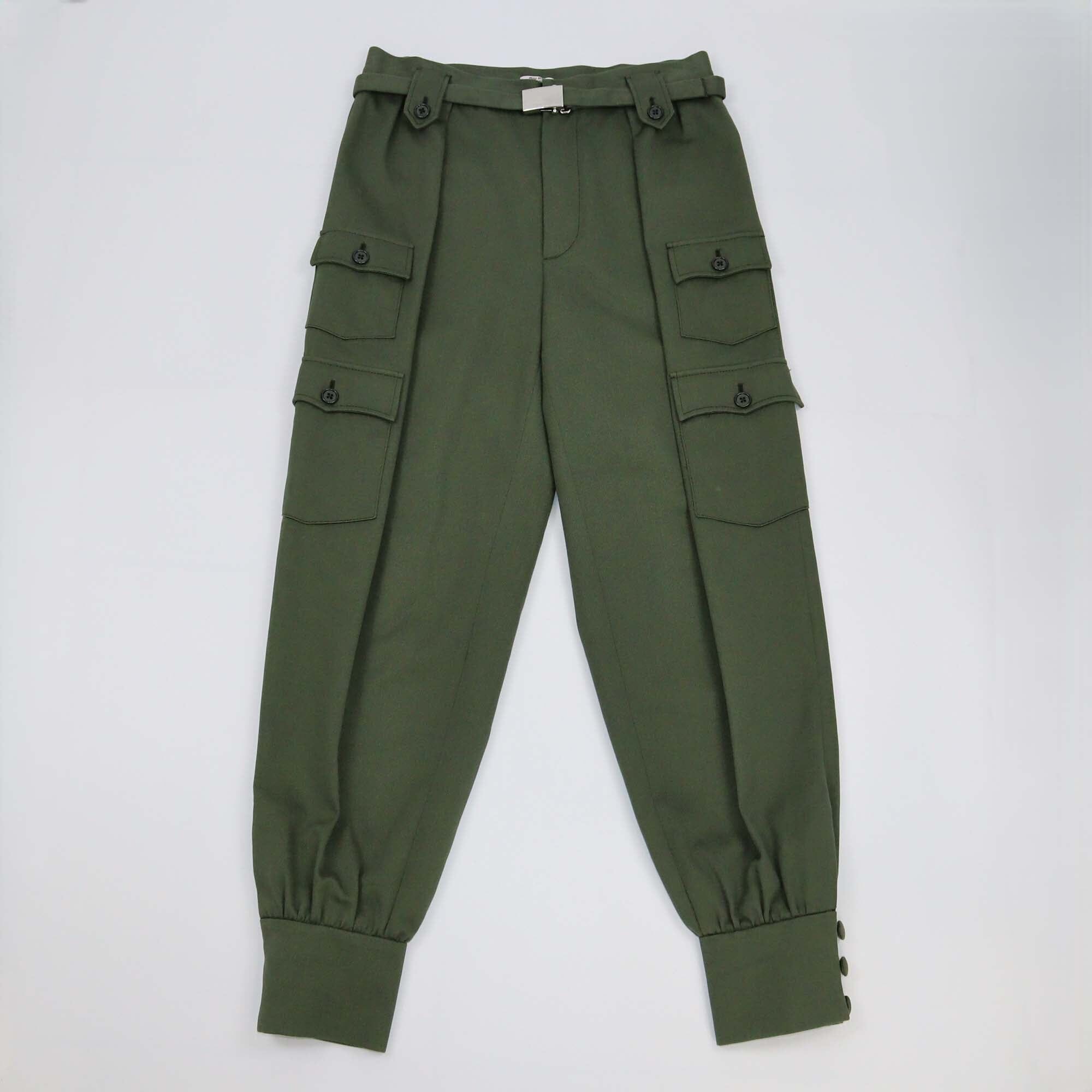 Miu Miu Army Green Cotton Belted Cargo Trouser Womens Miu Miu 