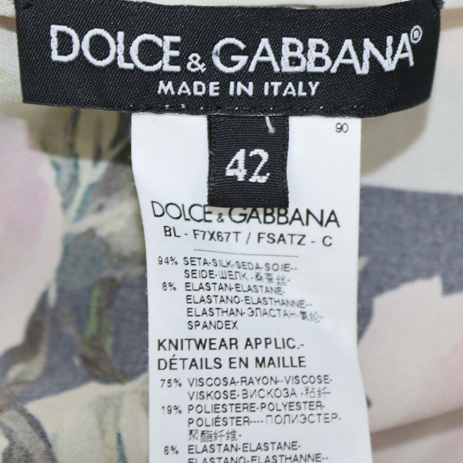 Dolce & Gabbana Multicolor Silk Rose Printed Knit Applique Detail Short Sleeve Top