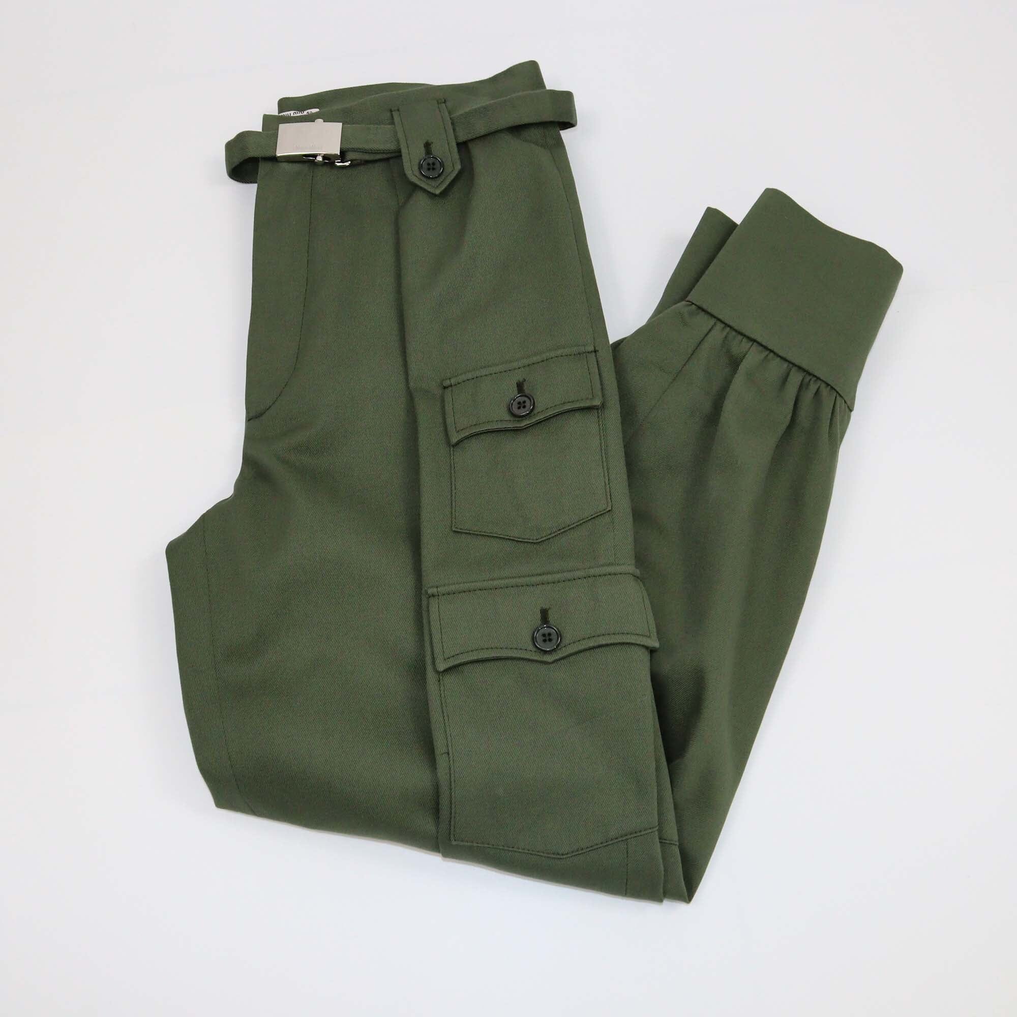 Miu Miu Army Green Cotton Belted Cargo Trouser Womens Miu Miu 