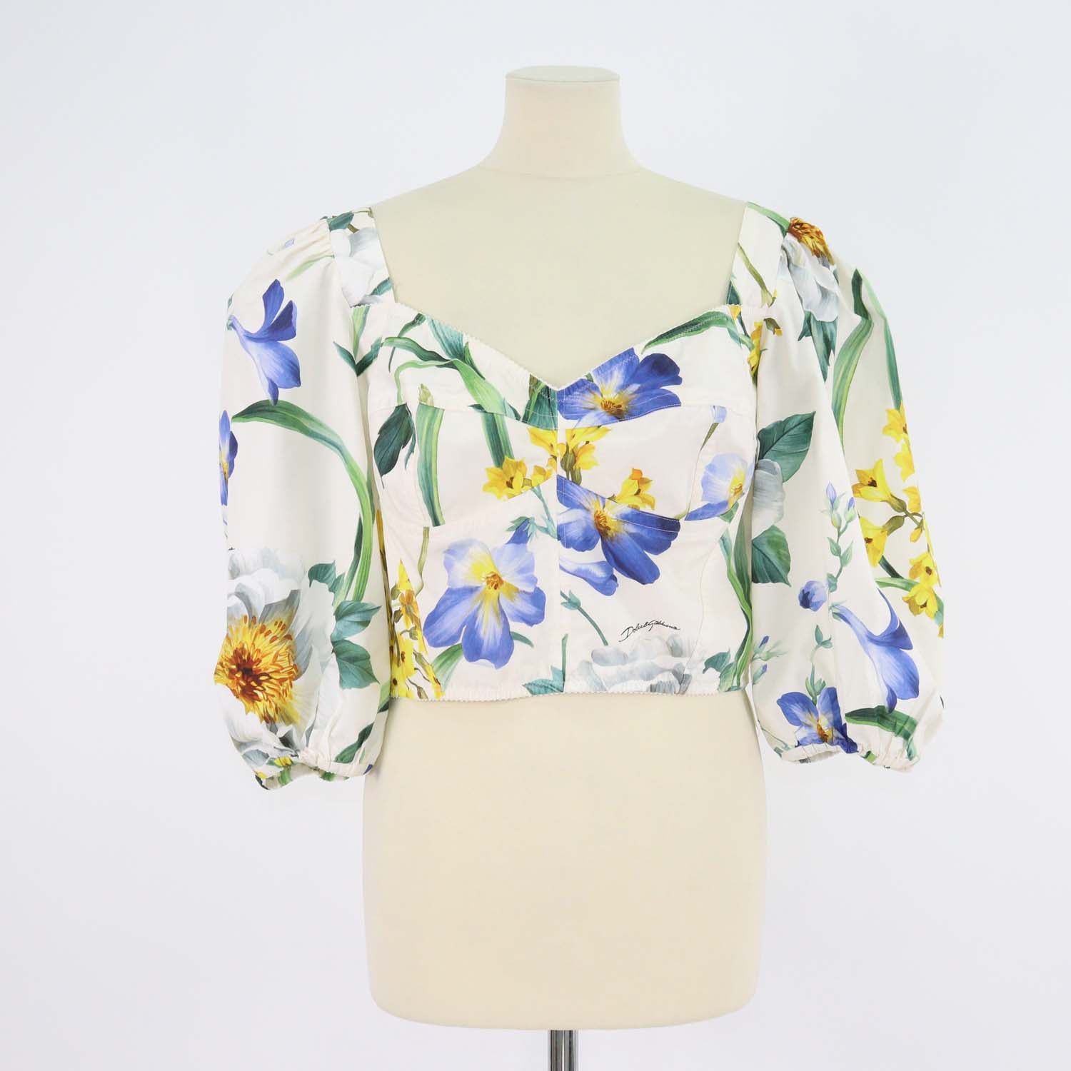 Dolce & Gabbana Multicolor Cotton Floral Print Puff Crop Top