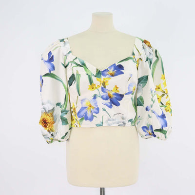 Dolce & Gabbana Multicolor Cotton Floral Print Puff Crop Top