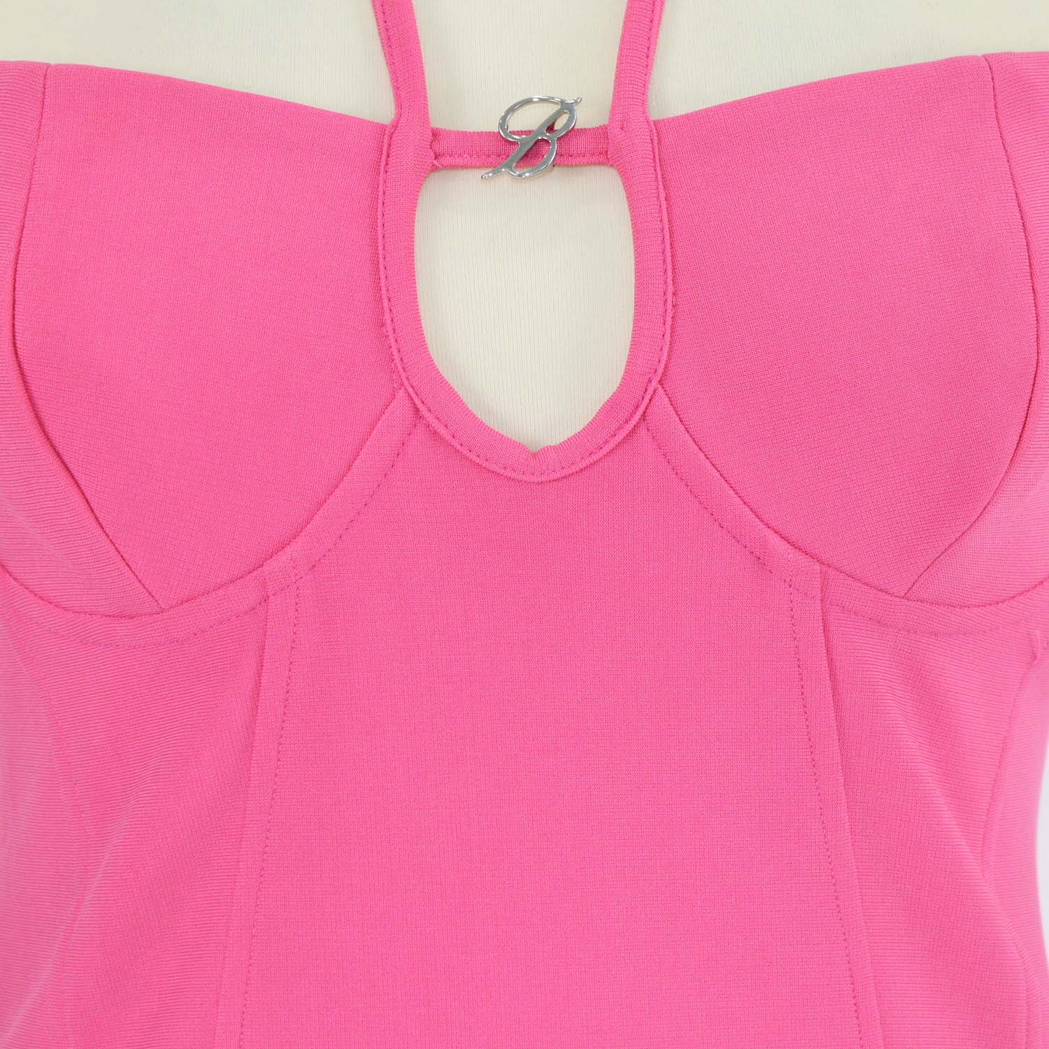 Blumarine Pink Blend Viscose Logo Embellished Mini Dress