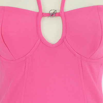 Blumarine Pink Blend Viscose Logo Embellished Mini Dress