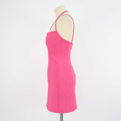 Blumarine Pink Blend Viscose Logo Embellished Mini Dress