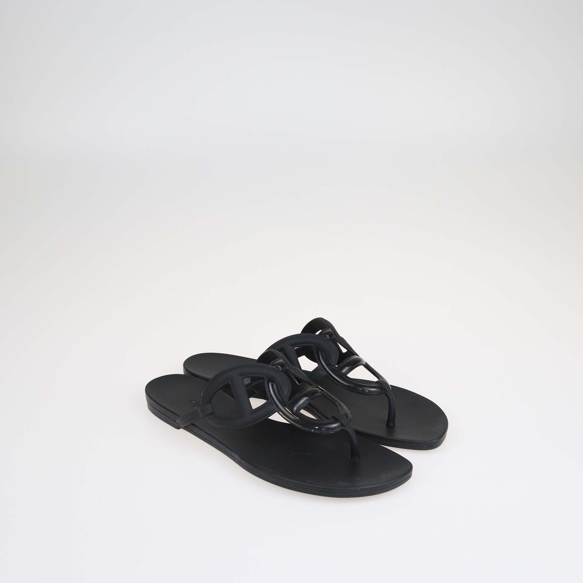 Hermes Black Egerie Sandals Shoes Hermes 