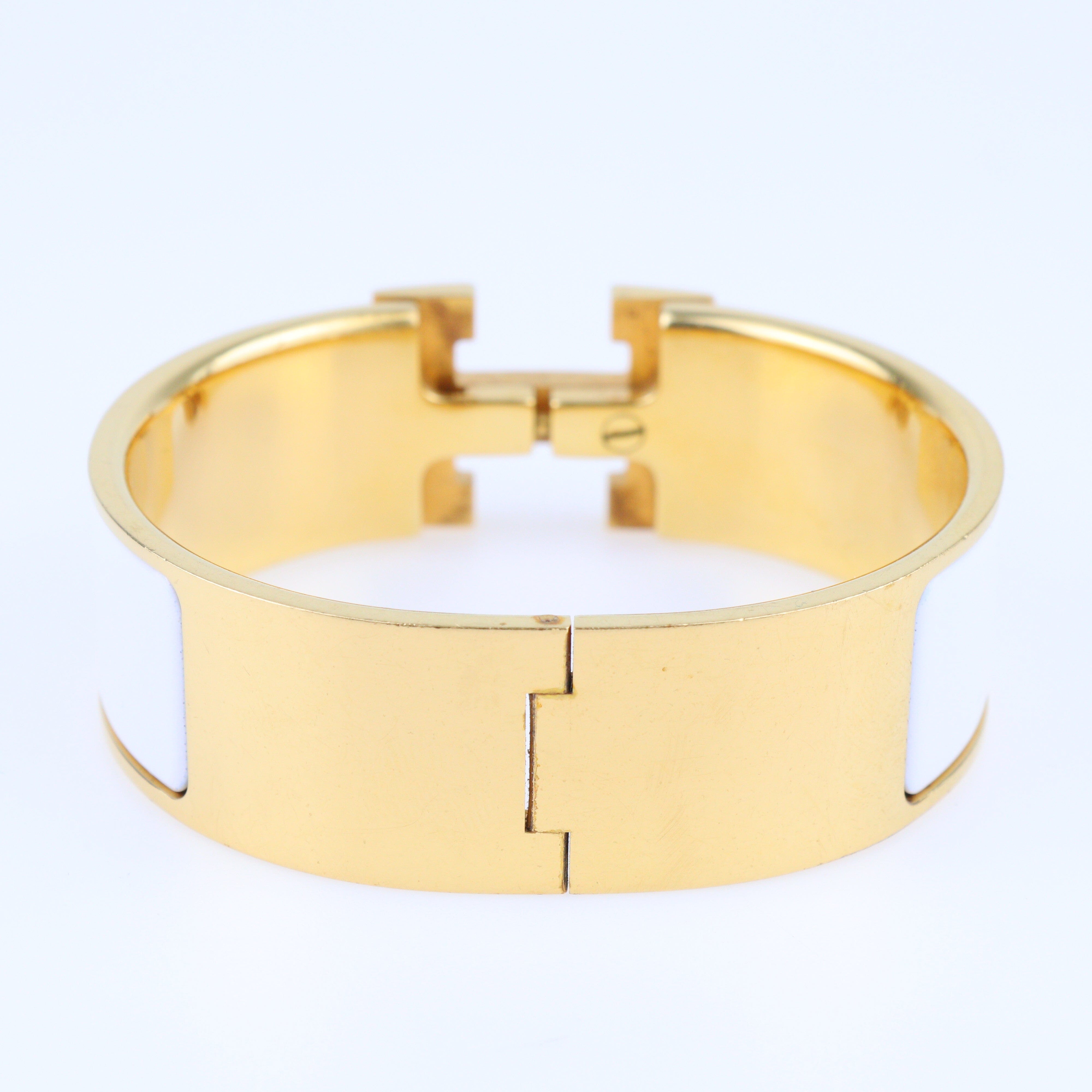 White Enamel Gold Plated Clic Clac H Bangle Bracelet Jewellery Hermes 
