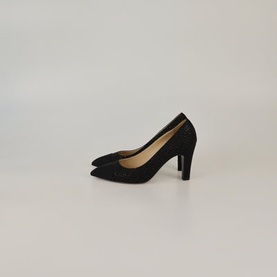 Chanel Black Embroidered Cap Pointed Toe Pumps Womens Chanel 