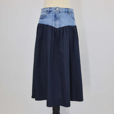 Sandro Blue Denim and Nylon Hybrid Midi Skirt