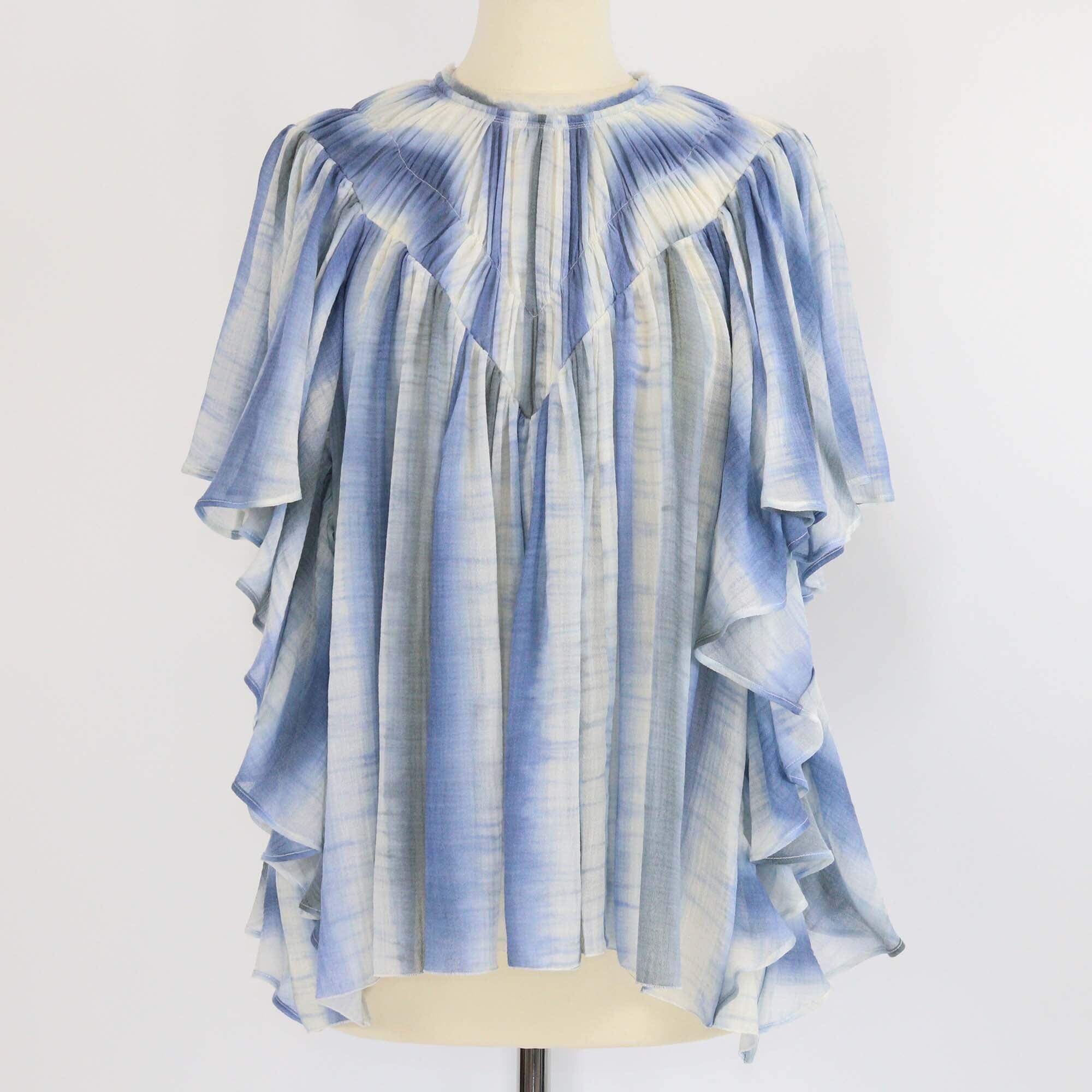 Chloe Blue/Beige Ruffled Tie-Dye Blouse Womens Chloe 