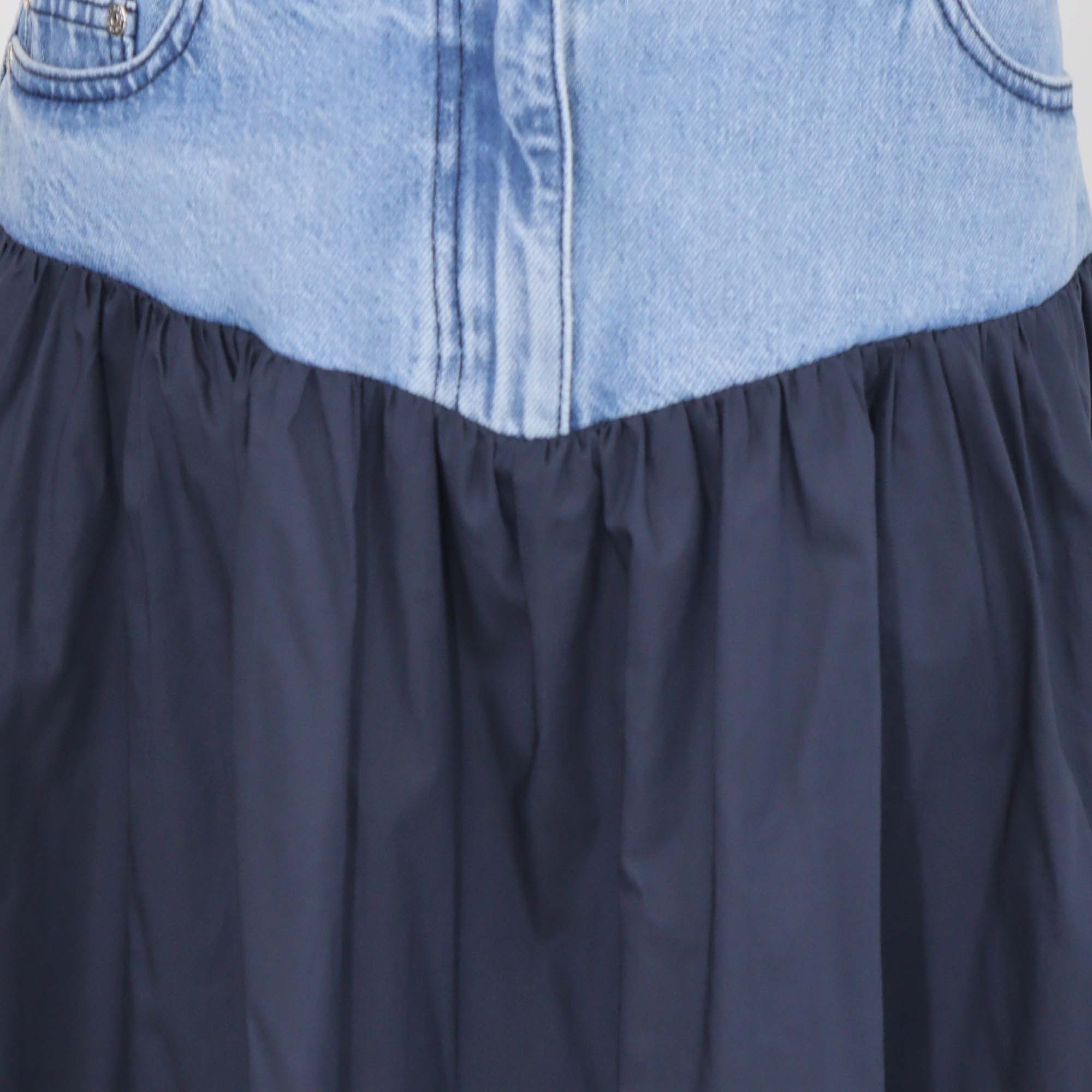 Sandro Blue Denim and Nylon Hybrid Midi Skirt
