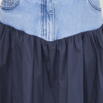 Sandro Blue Denim and Nylon Hybrid Midi Skirt