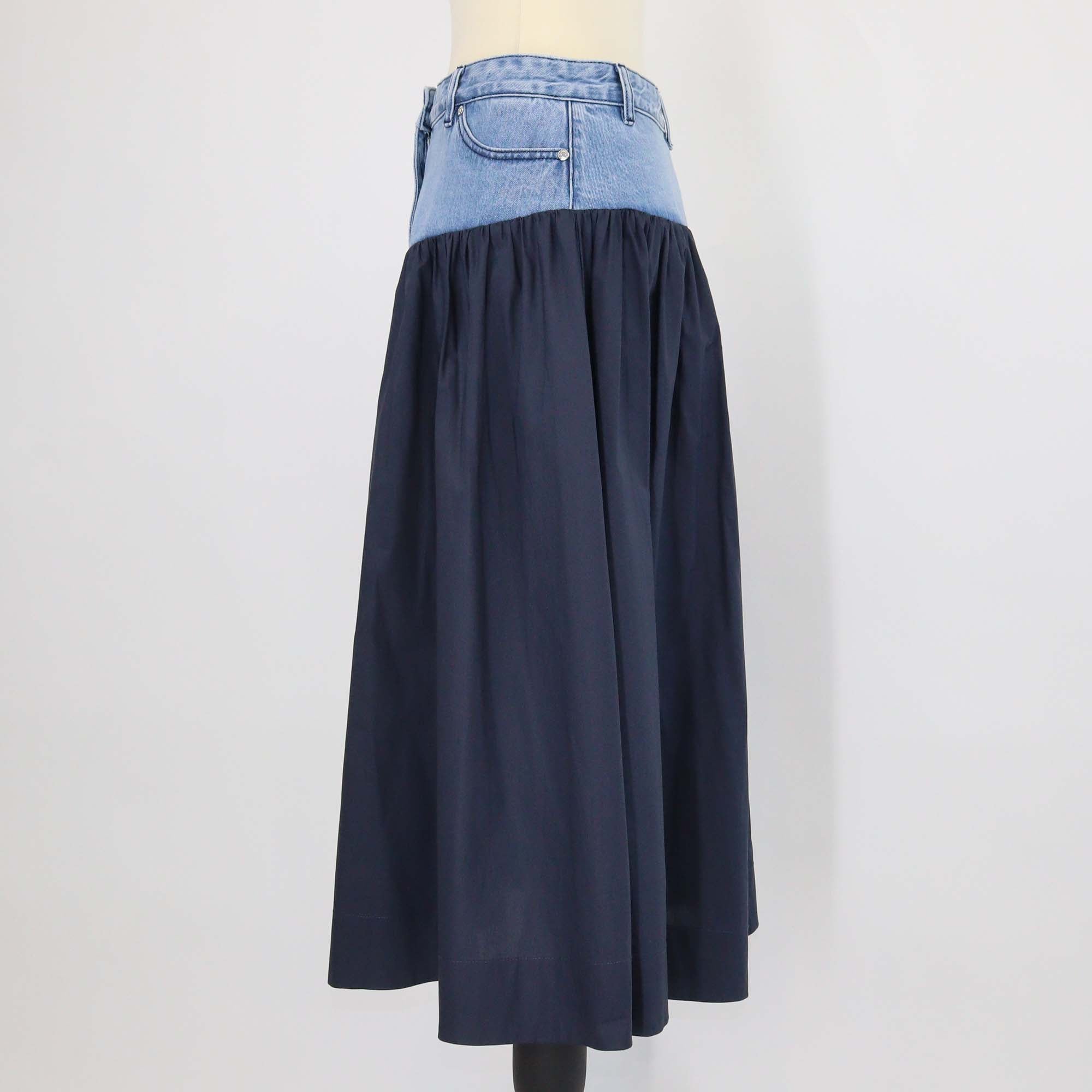 Sandro Blue Denim and Nylon Hybrid Midi Skirt