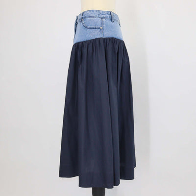 Sandro Blue Denim and Nylon Hybrid Midi Skirt