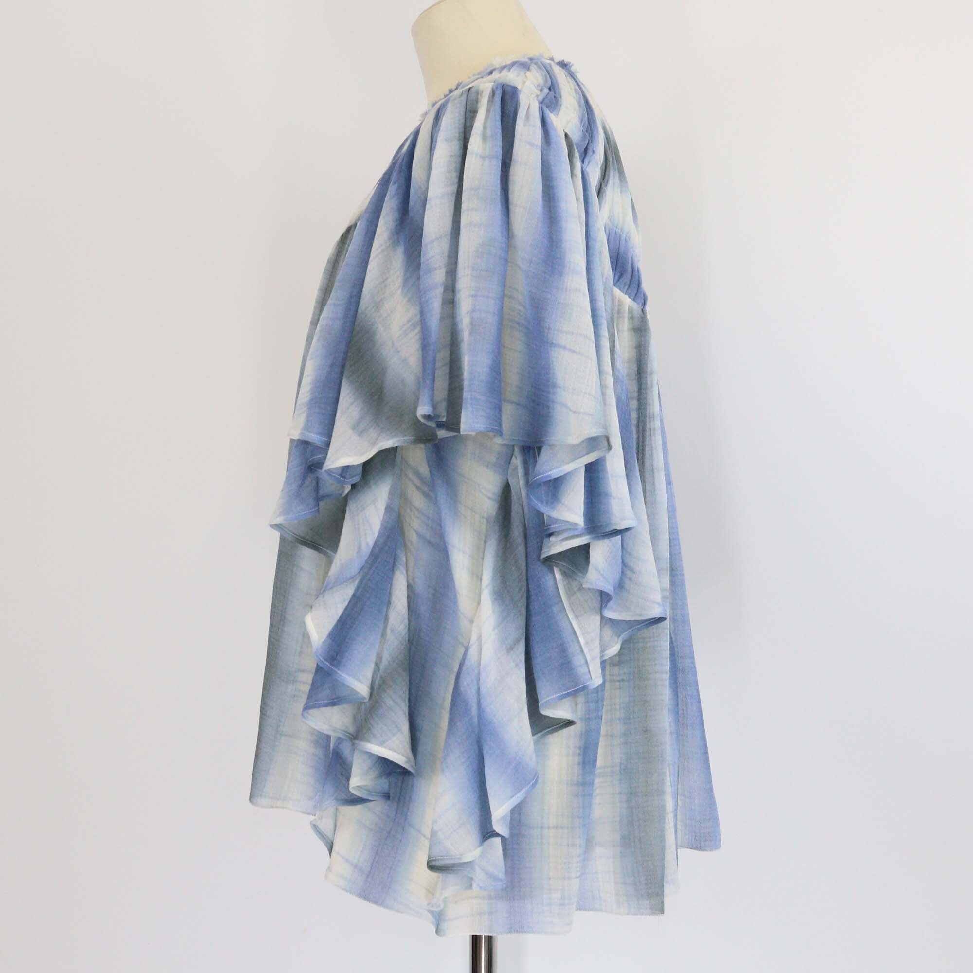 Chloe Blue/Beige Ruffled Tie-Dye Blouse Womens Chloe 